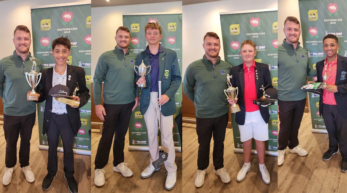 Congratulations to the following players that received the following trophies:  Matchplay champ – Ryan Melville  Plate Division - Theo Lukas  1st SC player NOOM – Dewan de Bruin   U13 achievement award – Rethabile Moreki  U15 achievement award – Ernest Wessels  U17 achievement award – Hawken Lederle  U19 achievement award – Jordan Groenewald  U13 player of the year – Stephen Swigelaar  U15 player of the year – Jordan Groenewald  U17 player of the year – Jordan Groenewald  Southern Cape player of the year – Dewan de Bruin   
